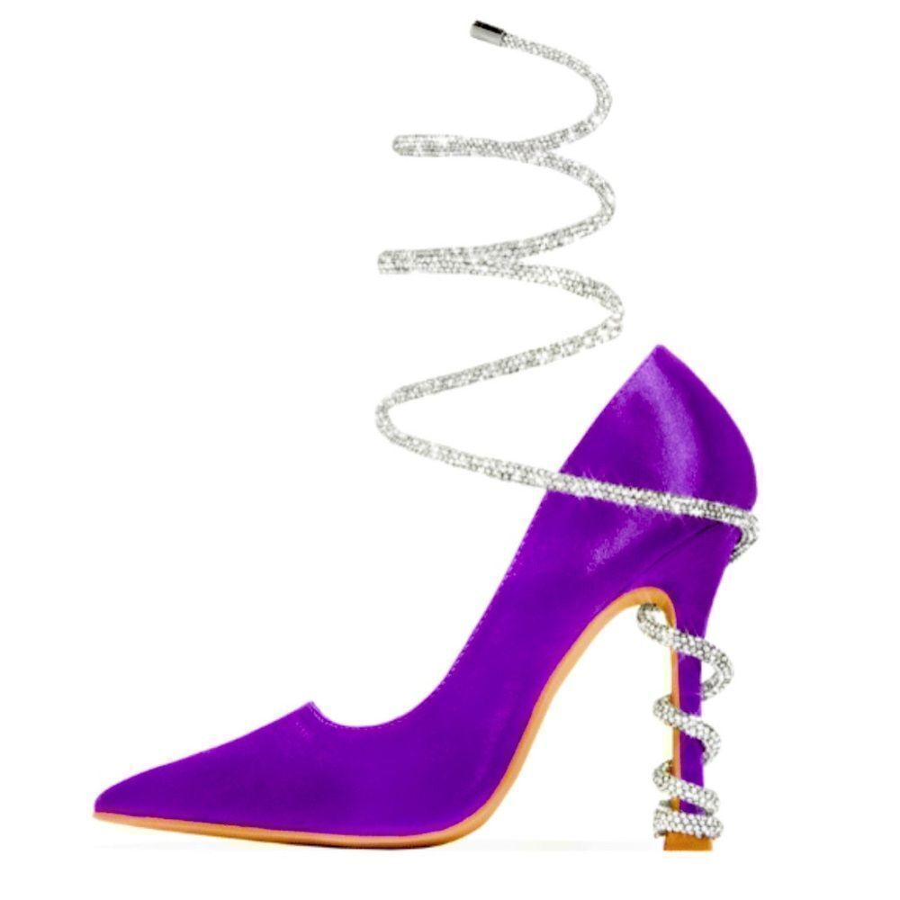 So Me Vibrant Purple Heels with Glittering Silver Spiral